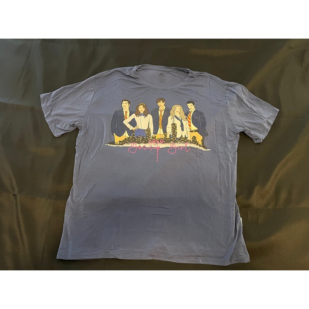 Bamboo Bliss Gossip Girl Graphic T-Shirt Blue Gray 3XL Bamboo Viscose Spandex